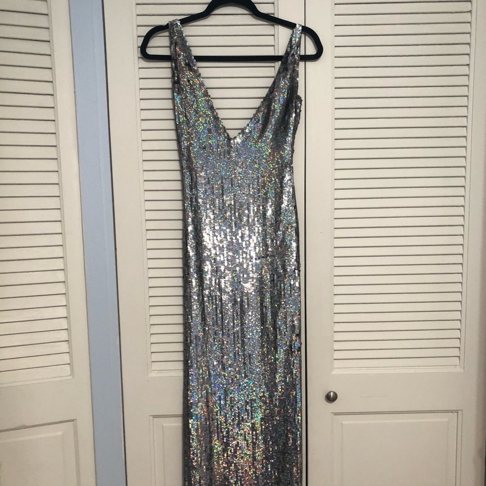 Silver sequin vintage Badgley Mischka gown